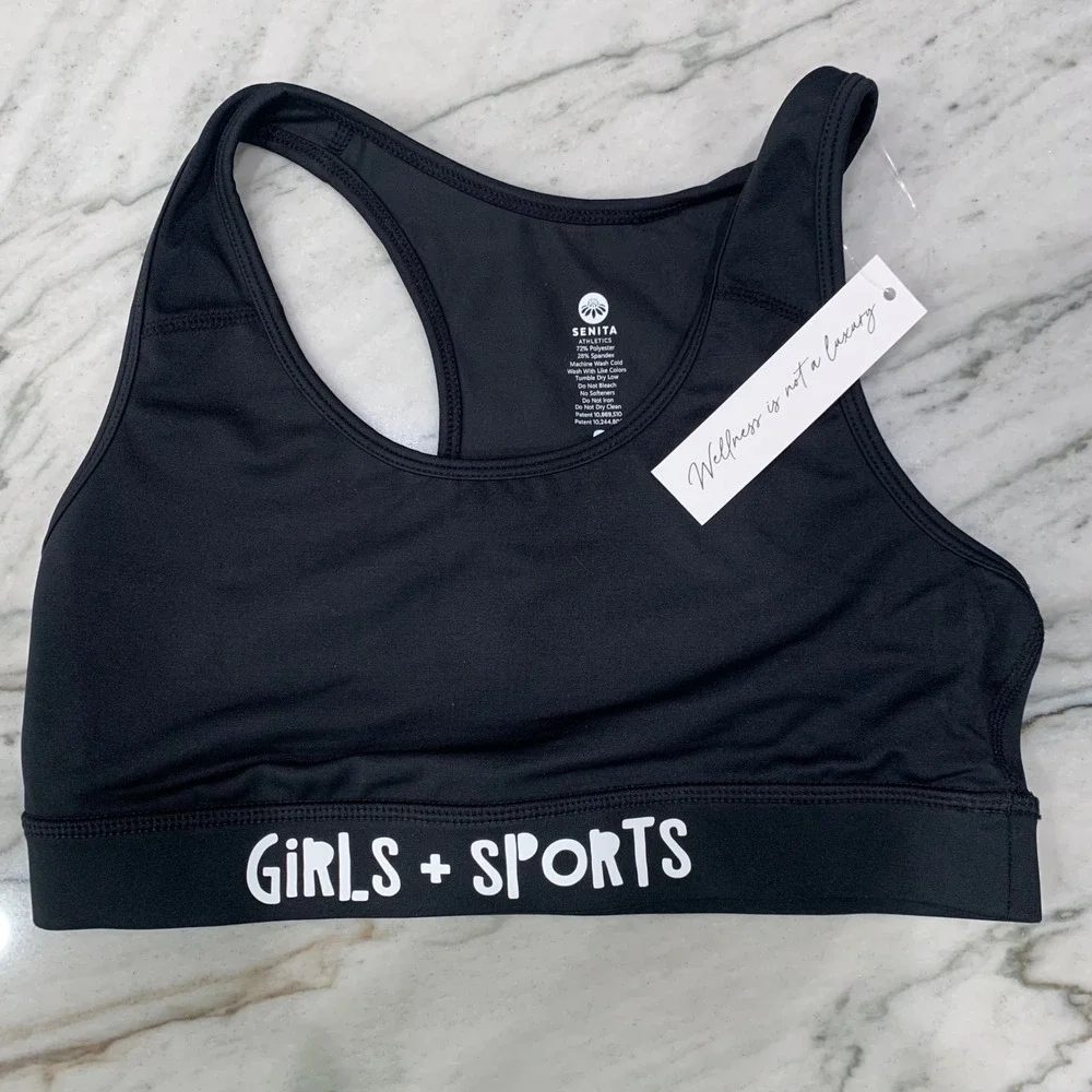 Senita Athletics Girls + Sports Bra Top Black Racerback Activewear‎ Small